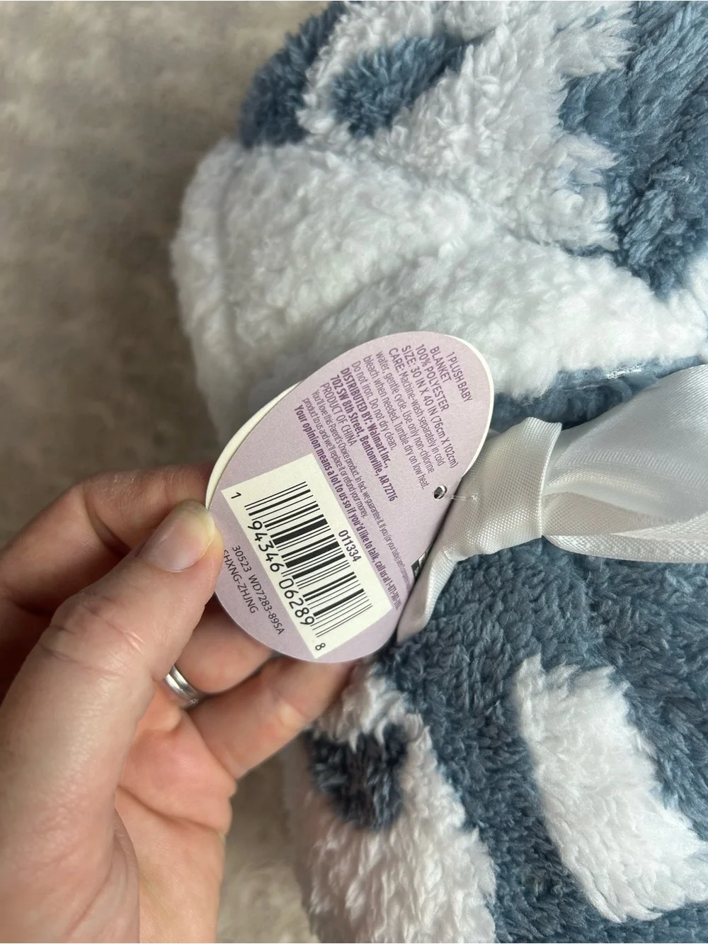 Parent's Choice Blue White Elephants Baby Blanket Plush Security Lovey Sherpa